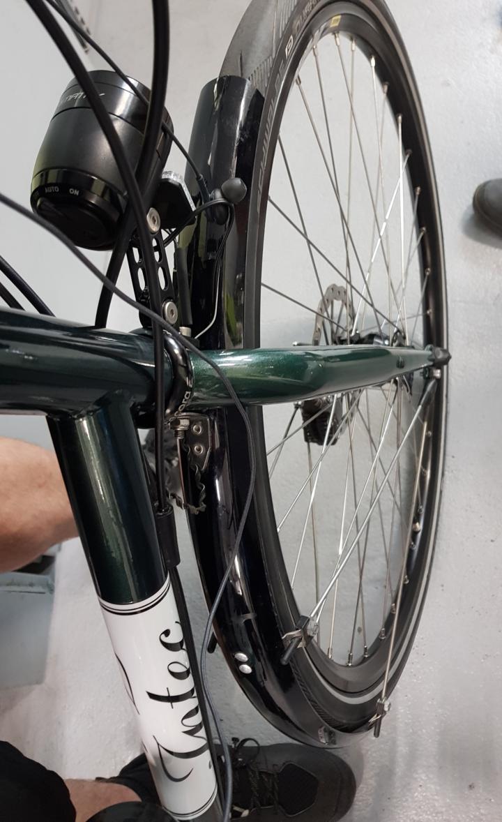 Detail photo of the front fork.