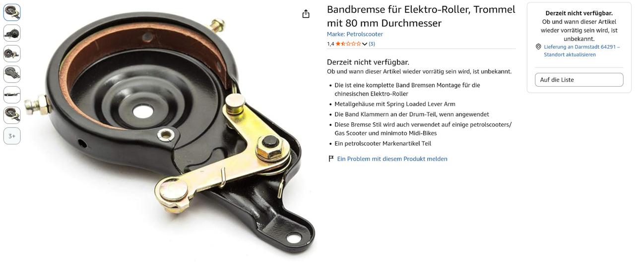 Bandbremse bei Amazon nicht lieferbar.