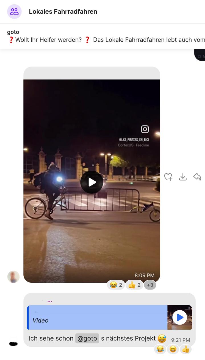 Screenshot aus der Signal-Gruppe "Lokales Fahrradfahren"
